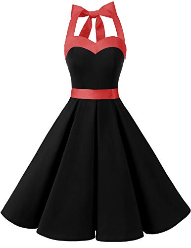 Image of DRESSTELLS Women's Vintage 1950s Cocktail Dress, Retro Tea Party Halter Swing Dresses