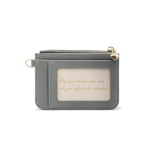 M-Plateau Key Chain Wallet Women, Credit Card Holder for Women with Metal Key Chain Ring for Car Keys,Ladies Mini Purse with ID Window and Zipper Pocket (Grey)4