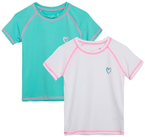 Pink Platinum Girls Rash Guard Shirt - 2 Pack UPF 50+ Quick Dry Short Sleeve Swim Shirt Rash Guard for Girls (Sizes: 4-16)