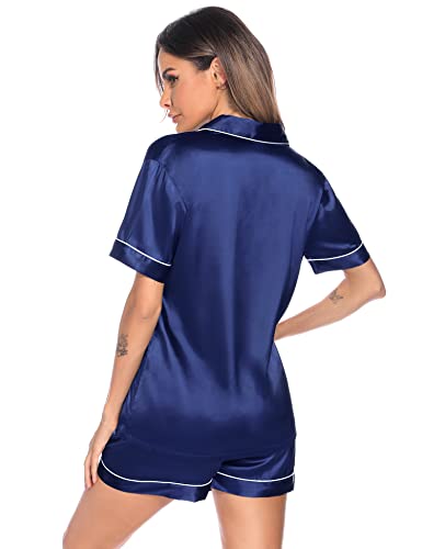 Swomog Satin Pajamas Women’s Short Sleeve Sleepwear Soft 2 Piece Pjs Set Silk Button Down Loungewear #TOP3