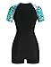 ZAFUL Women's Short Sleeves Rash Guard Boyleg One Piece Swimsuit Zipper Surfing Bathing Suit UPF 50+ 0-Green M