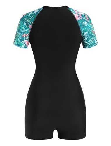 Image of ZAFUL Women's Short Sleeves Rash Guard Boyleg One Piece Swimsuit Zipper Surfing Bathing Suit UPF 50+