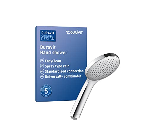 Duravit Universal Doccetta a mano, Doccia con getto Rain, Doccia a mano rotonda (Ø 110 mm), Doccetta per doccia facile da pulire, Cromo