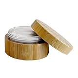 30g/1oz Empty Refillable Bamboo Loose Powder Container with Sifter Lids and Powder Puff Compact Case Cosmetic Jar Makeup Box for DIY Storage