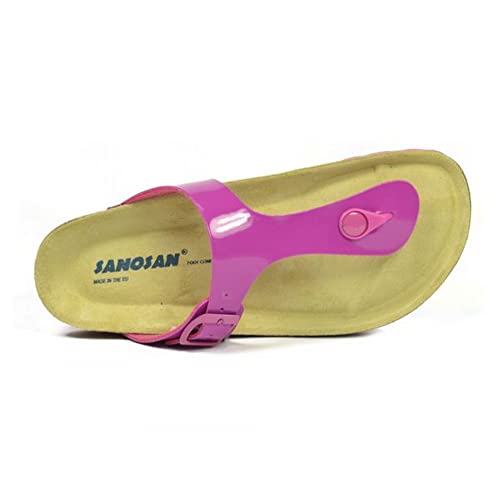 Sanosan Geneve Ladies Toe Post Sandals Lacque Fuschia Patent