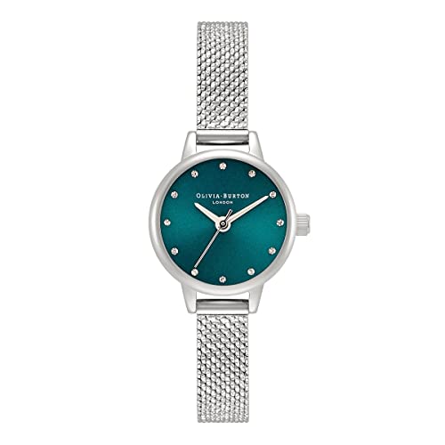 Image of Olivia Burton Classics Qtz Basic Navy Sunray & Stone Round Dial Women's Watch|Stainless Steel Material|Silver Color Band - OB16MN13