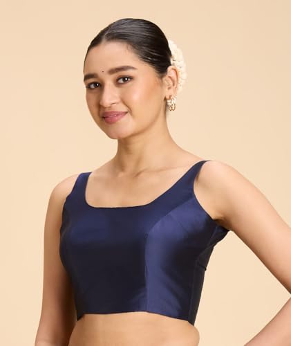 Image of Studio Shringaar Women's Polyester Sleeveless Satin Padded Saree Blouse