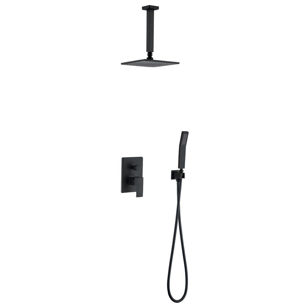 Robinet de douche plafond noir avec mitigeur céramique et colonne de bain 10 pouces LWX
