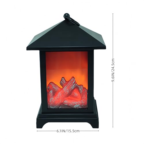 Image of Small Cozy Fireplace Lantern Traditional Realistic Log Wood Burning Flame Effect Ligh LED Charcoal Style Table LampFor Indoor & Outdoor Use