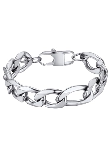 PROSTEEL Bracelet Homme Figaro 21cm, Gourmette Acier Inoxydable Chaîne Maillon Gros 13mm, Hip Hop Style
