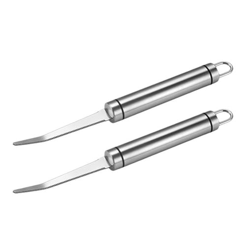 2 cuchillos de toronja de acero inoxidable, pelador de pomelo, pelador de pomelo, herramienta de frutas, cuchillo de pan dentado curvado para cocina, fácil de colgar y apto para lavavajillas (estilo