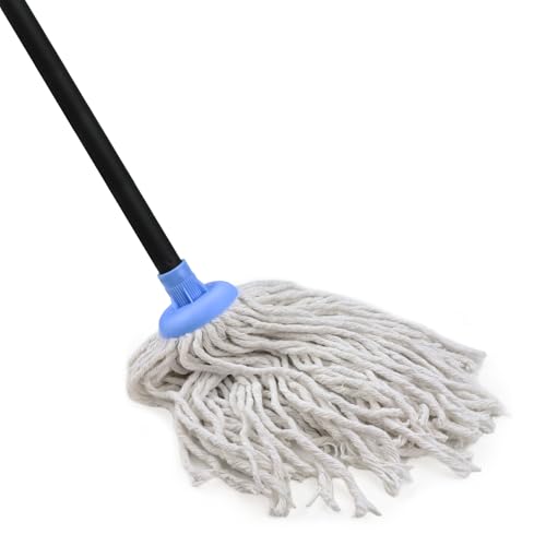 Indoor Mop for Floor Cleaning - Cotton Mops for Floor Cleaning Regular Mop for Floors 49-inch Simple Mops for Cleaning Living Rooms Bathrooms and Kitchens. (White&Blue)