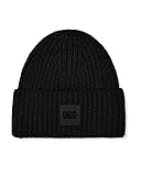 UGG Unisex Chunky Rib Knit Beanie, Soft Warm Winter Hat, Black, One Size