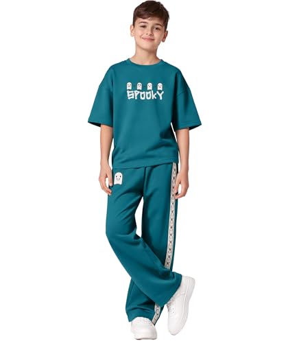 Image of SHODOX Boys Poly Blend Relaxed Fit Co-Ord Set | Printed T-Shirt & Track Pants | Soft Breathable Stylish Summer Casual Comfort Wear for Boys