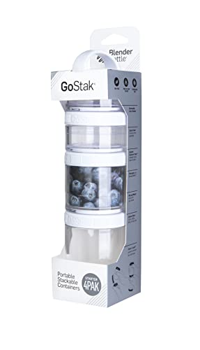 Image of BlenderBottle GoStak Food Storage Containers for Protein Powder, Healthy Snacks, and Portion Control, 4-Piece Starter Pak, White