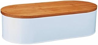 KING HOFF Bread Box Bread Bin With Wodden Top For Chopping Cutting (White)