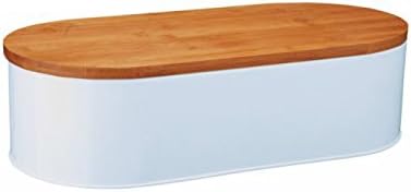 KING HOFF Bread Box Bread Bin With Wodden Top For Chopping Cutting (White)