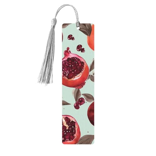 ザクロ柄しおり タッセル付き、木製しおり 女性用 男性用 ハンドメイド ブックマーク 読書ページマーカー 木製タグ オーナメント 誕生日 教師 ギフト