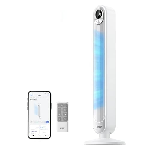 Dreo Smart Tower Fan for Bedroom, Floor Standing Bladeless Oscillating Fan with Remote, 9 Speeds, 4 Modes, 12H Timer, for Indoor Bedroom Home Office, WiFi Voice Control, Cruiser TF518S White