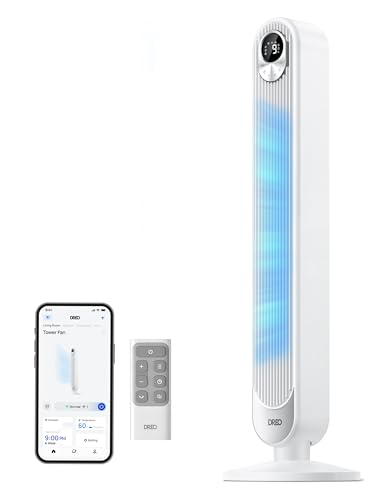 Image of DREO Smart Tower Fan for Bedroom, Floor Standing Bladeless Oscillating Fan with Remote, 9 Speeds, 4 Modes, 12H Timer, for Indoor Bedroom Home Office, WiFi Voice Control