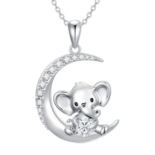 Image of PROESS Animal Birthstone Necklace 925 Sterling Silver Otter /Axolotl /Hippo /Elephant /Dachshund /Monkey /Red Panda Pendant Necklace Animal Birthstone Jewelry Gifts for Women