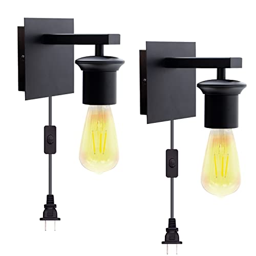 Feyaim Bathroom Vanity Wall Sconce Light With Plug In Cord Black Wall Light Fixtures Set Of 2 Farmhouse Wall Lamps For Bedroom Indoor Mirror E27 Industrial Wall Mount Light #TOP12