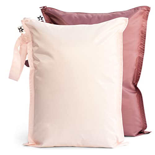 Image of Tiny Twinkle Mess-proof Waterproof Wet Dry Bag | 2 Pack Reusable for Swimsuits, Gym & Baby Clothes | Leakproof Wet Clothes Bag, Beach Travel Essentials (Rose, Burgundy)