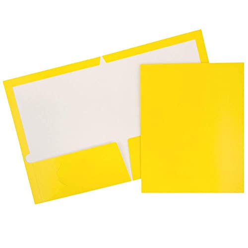 JAM PAPER Laminated Two Pocket Glossy School Folders - Letter Size - High Gloss Yellow - 6/Pack