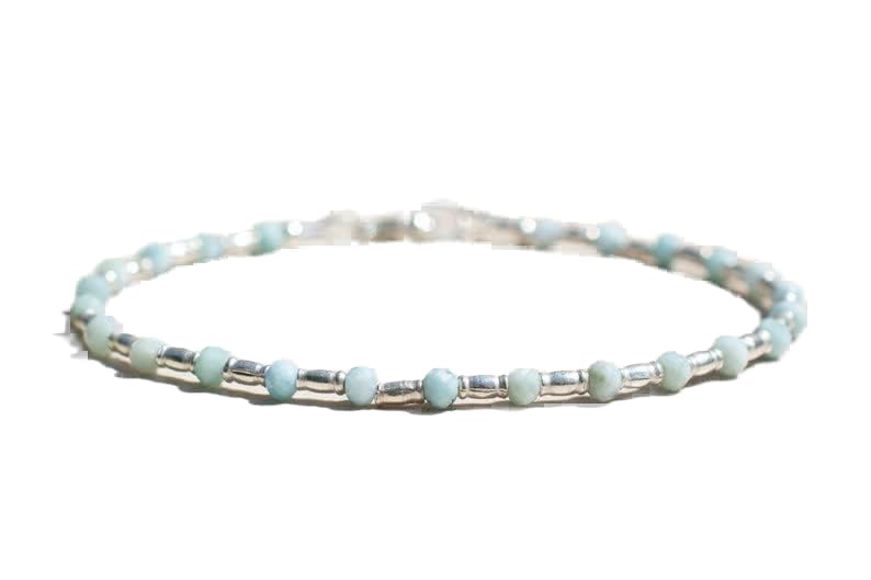 Bracelet larimar 3mm en perles rondelles et fermoir argenté LCBR-4251