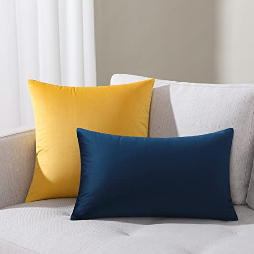 Mixhug Set Of 2 Cozy Velvet Rectangle Decorative Lumbar Throw Pillow Covers For Couch And Bed, Navy Blue, 12 X 20 Inches #TOP2
