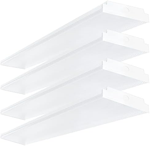 ANTLUX 4FT LED Wraparound 40W Shop Lights for Garage, 4400lm, 4000K, 4 Foot Crystal LED Wrap Light, 48 Inch Integrated Linear Strip Flush Mount Office Workshop Ceiling Lighting Fixture, 4 Pack