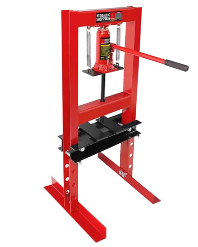 Image of Hydraulic Press,6 Ton H-Frame Garage Floor Adjustable Shop Press with Stamping Plates to Bend, Straighten, Or Press Parts, Install Bearings & U-Joints