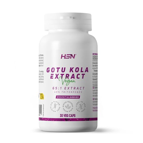 HSN Extracto Gotu Kola 300mg - Centella asiática | 30 Cápsulas Vegetales - 19,5g hierba nativa | 65x Veces Más Concentrado - 40% en triterpenos | No-GMO, Vegano, Sin Gluten
