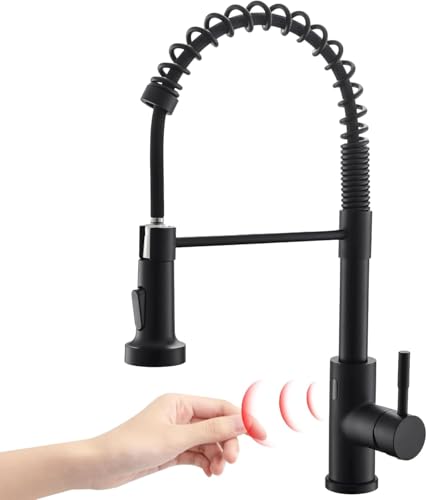 FALCON DEPOT Kitchen Faucet with Pull-Down Sprayer Touchless – Motion Sensor, 20" inches High Arch Design, Hands-Free Smart Activated Single-Hole Spring Faucet for Kitchen Sink – Matte Black