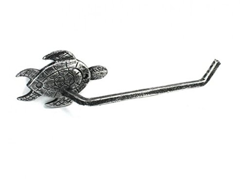 Hampton Nautical Antique Silver Cast Iron Sea Turtle Toilet Paper Holder 10" Bathroom Decoration-Beach Home - Image 2