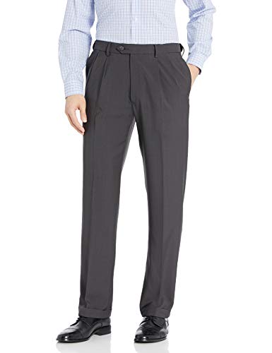 Haggar Men's Repreve Stria Gab Expandable Waist Pleat Front Dress Pant, Charcoal, 42x29