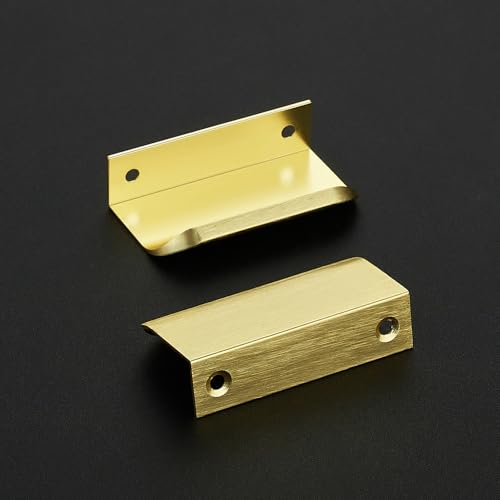 Image of Ravinte Hardware Gold Cabinet Handles Finger Edge Pulls 3 Inch CC 12 Pack | Low-Profile Finger Grip, Cabinet Door Edge Mount, Smooth Handle Shape, 5.9 Inch (150mm), For Drawers, Cupboards, Kitchen