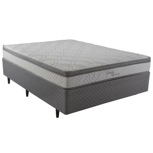 Herval Cama Box Casal Omega Pillow Top Molas Ensacadas, Cinza, 138x188 cm, 46 kg, Tecido Malha, Densidade D26, Suporta 110 kg por Pessoa