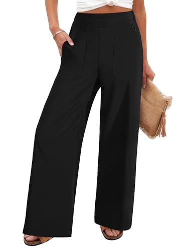 FireSwan Women's Wide Leg Work Pants High Elastic Waist Dress Palazzo Pants Trousers with Zipper Pockets