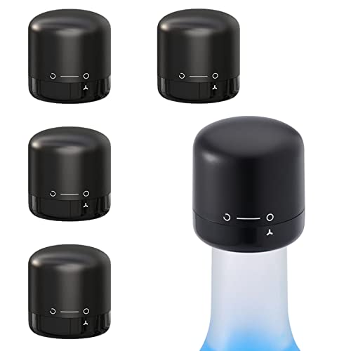 Wiederverwendbarer mit Silikon versiegelter Weinflaschenverschluss weinverschluss vakuum mit Drehschalter ABS-Sektverschluss Flaschenverschlüsse für Wein Bier Schwarz,4 Stück Cover