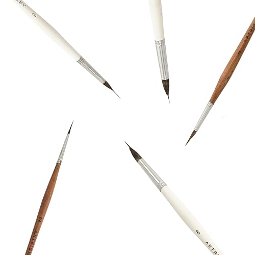 Image of Seamless Synthetic Bristles Set of -5pcs, Professional Handmade Precision Needleliner Detail Brushes with Artiflex Micro Filaments for Acrylic, Watercolor, Miniature & Nail Art.