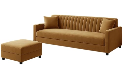 Image of Rosebell Sofa with Ottoman Combo Three Seater Sofa Set with Matching Footrest for Living Room & Office, Guest Room - Golden Color