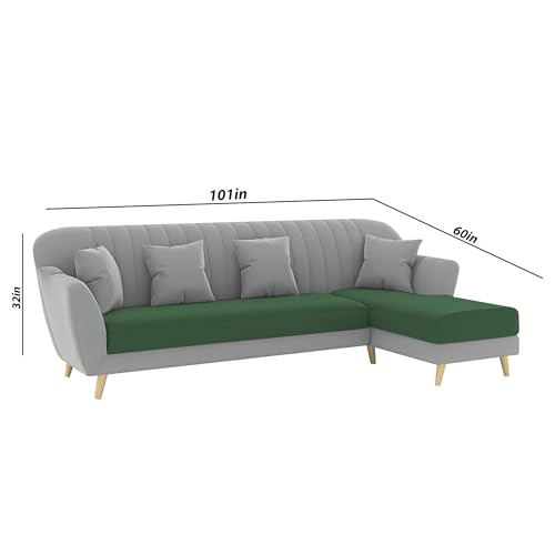 Image of Atticus RHS 6 Seater L Shape Sofa Set for Living Room (Green Grey Fabric) Premium Fabric Sofa Set