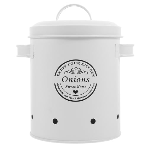 Amosfun Garlic Onion Keeper Vintage Potato Onion Storage Canisters Jars Pots Containers with Lids for Kitchen Vegetable Storage White
