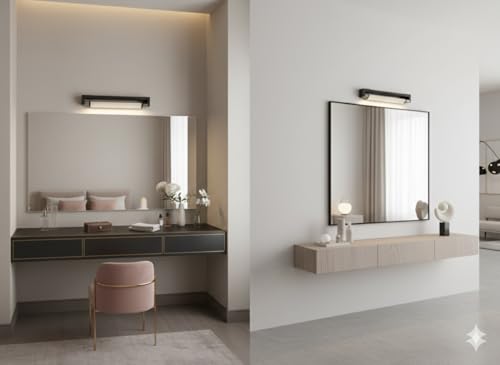 Image of 18 /12W White PVC Body | Dressing Table |Rose Chrome Finish | Bathroom Mirror | Vanity | Picture | Cabinet | Adjustable | Wall Mounted Light. (Black Body, 12w)
