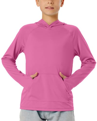 Image of Boys Rash Guard Long Sleeve Hoodie Swim Shirt with Pocket Youth Kids UPF 50+ Sun Protection Fishing Shirts Thumb Hole