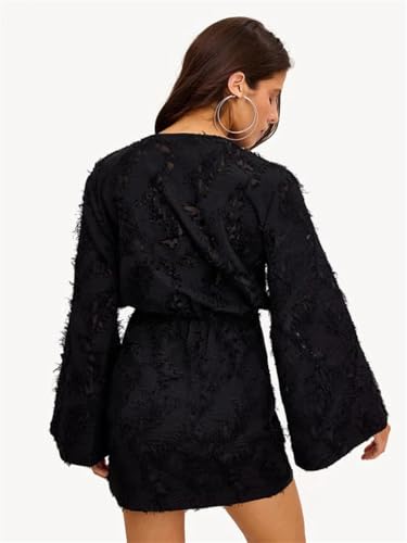 Robe fluide manches longues col en V pour masquer les complexes avec style - 7