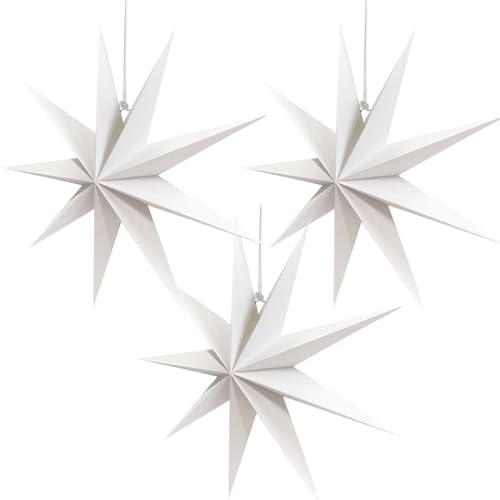 Konoz Paper Star Lantern, 3 Pezzi 30cm Stelle Carta da Appendere, Addobbi Natalizi Stella, Stella di Natale Decorazioni para Finestra (Bianco)