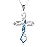 YAFEINI Cross Necklace for Women Sterling Silver Infinity Cross Pendant Blue Opal Crucifix Infinity Jewellery Gifts Birthday Christmas for Mom Girls (Blue Opal)