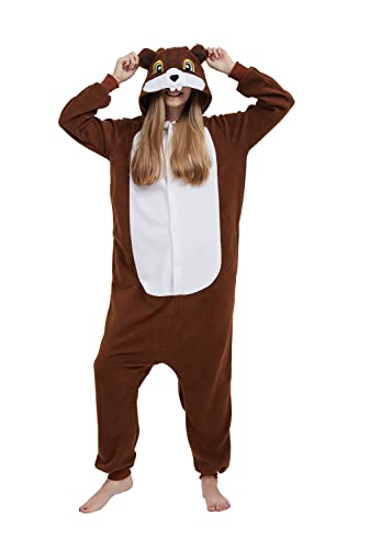 SimZoo Unisex-Hauskleidung Einteilige Cosplay-Kostüm Nachtwäsche Tier-Einteiler-Pyjama für Erwachsene Herren und Damen Eichhörnchen M